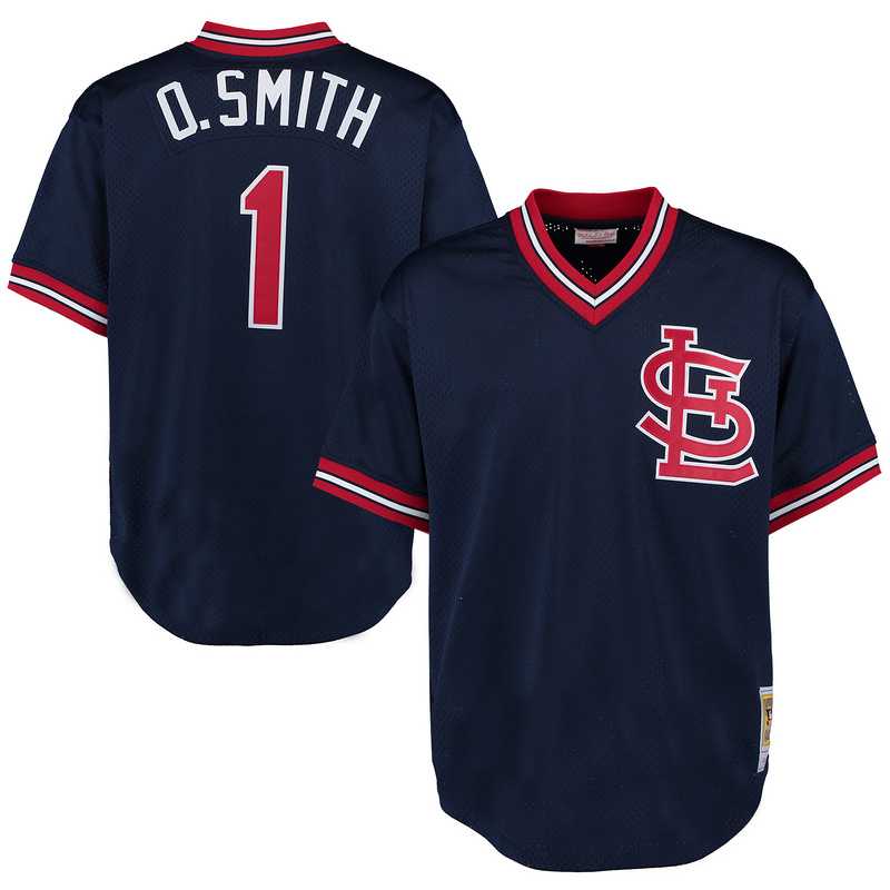 St. Louis Cardinals #1 Ozzie Smith Mitchell And Ness Navy Blue Stitched Pullover Jersey JiaSu,We sell and wholesale St. Louis Cardinals #1 Ozzie Smith Mitchell And Ness Navy Blue Stitched Pullover Jersey JiaSu on line form chian!
